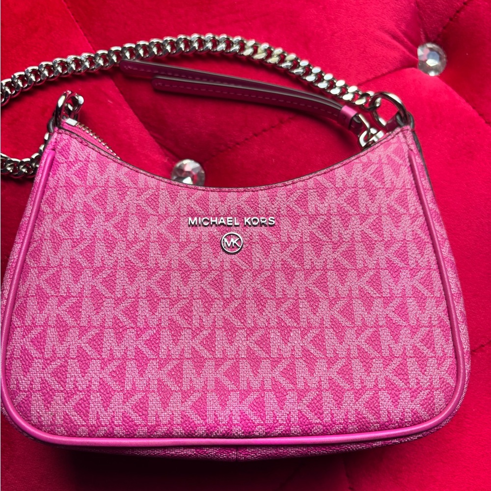 Michael Kors Pink Mini Bag with Monogram and Silver Accents